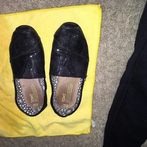 Toms Black Sparkle Glitter Slip On Flats